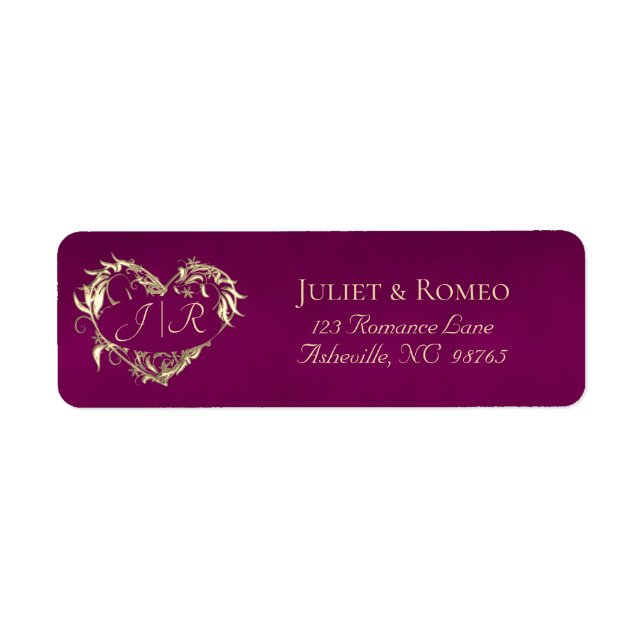 Heart Monogram Return Address - Plum Label (Front)