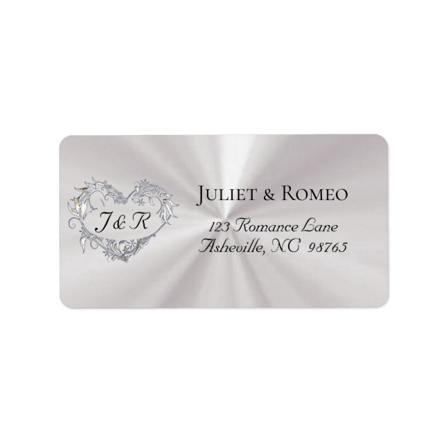 Heart Monogram Return Address - White Pearl Label (Front)