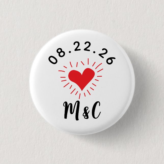 Heart Monogram Wedding 3 Cm Round Badge (Front)