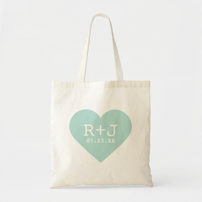 Heart Monogram Wedding Favour Tote Bag (Front)