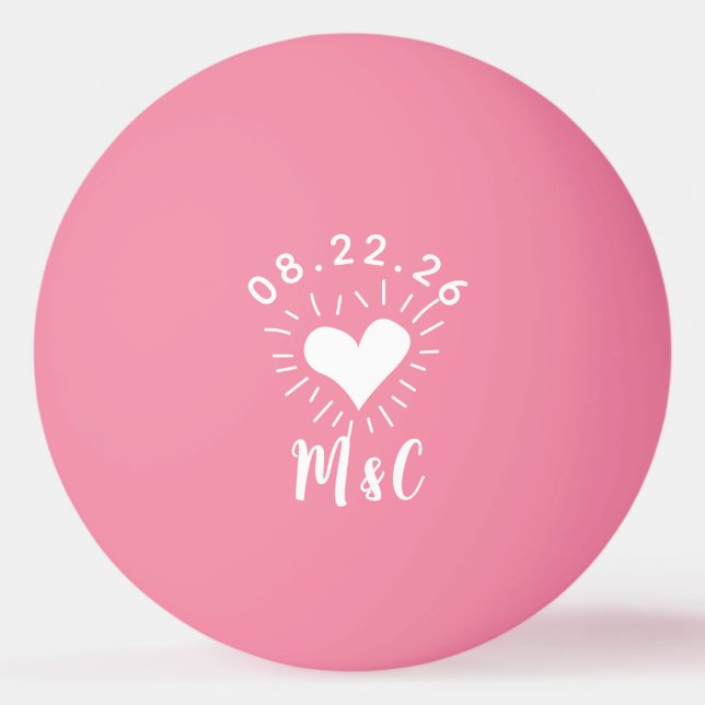 Heart Monogram Wedding Ping Pong Ball (Front)