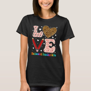 Heart Montessori Teacher Life Leopard Plaid Valent T-Shirt