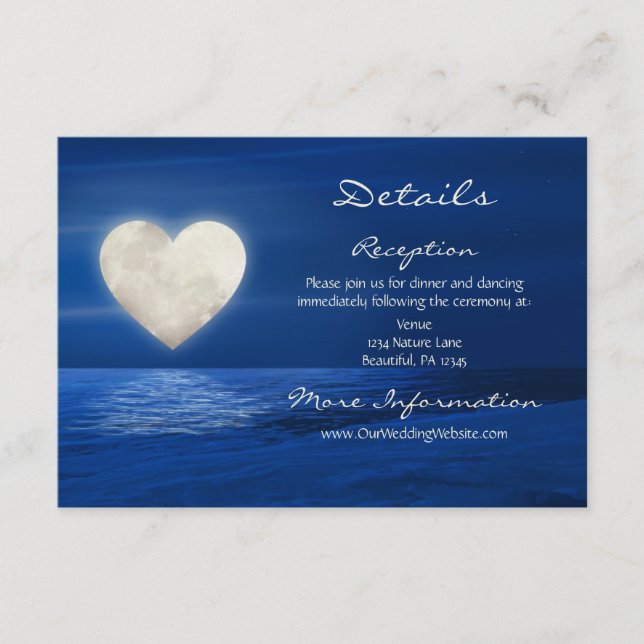 Heart Moon and Snowy Beach Winter Wedding Details Enclosure Card (Front)