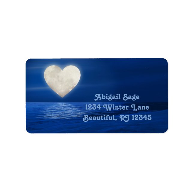 Heart Moon over Water, Snowy Beach Winter Address Label (Front)