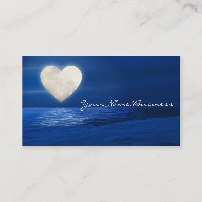 Heart Moon over Water with Snow Covered Beach Business Card (Front)