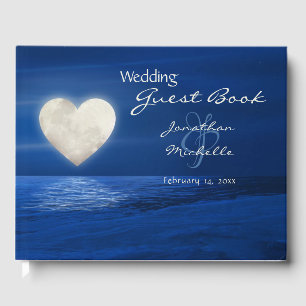 Heart Moon with Snow Covered Beach Winter Wedding Guest Book