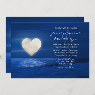 Heart Moon with Snow Covered Beach Winter Wedding Invitation