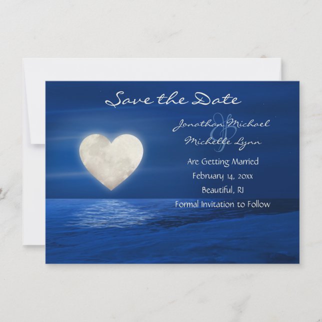 Heart Moon with Snow Covered Beach Winter Wedding Save The Date (Front)