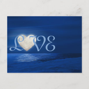 Heart Moon with Snowy Beach LOVE Winter Postcard