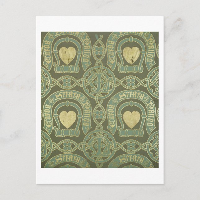 Heart motif ecclesiastical wallpaper design postcard (Front)