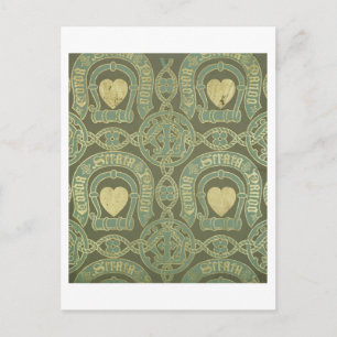 Heart motif ecclesiastical wallpaper design postcard