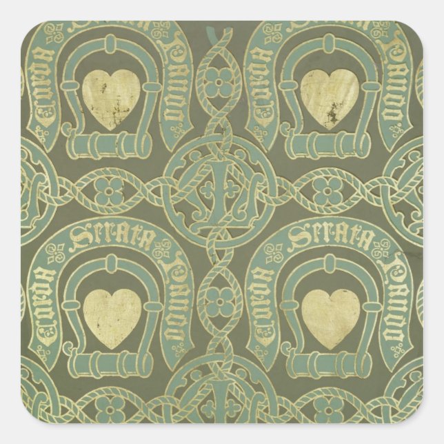 Heart motif ecclesiastical wallpaper design square sticker (Front)