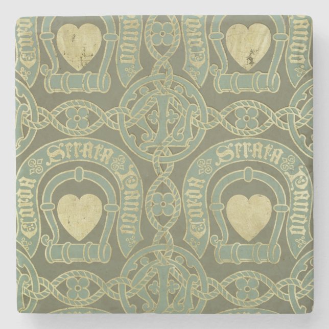 Heart motif ecclesiastical wallpaper design stone coaster (Front)