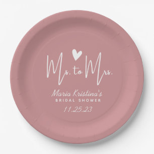 Heart Ms to Mrs Bridal Shower Puce Pink Paper Plate