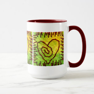 Heart Mug - Stitched Heart - Yellow Green Red