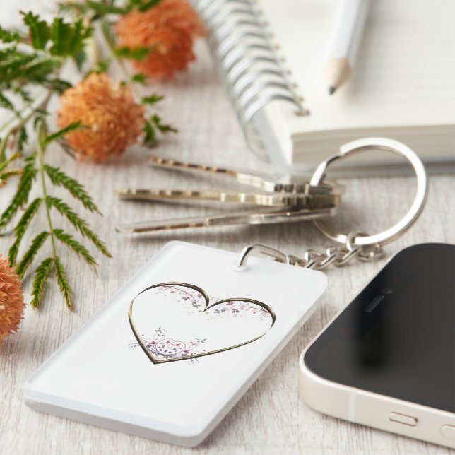 Heart n Flowers Custom Key Ring (Front Right)