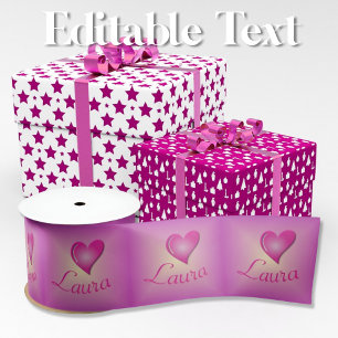 Heart Name Pink Personalized Satin Ribbon