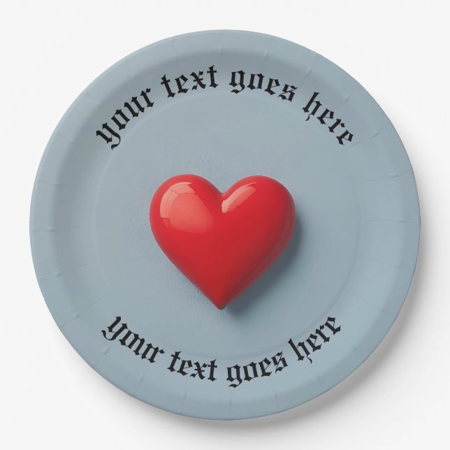 heart napkin with create your own text paper plate (Front)
