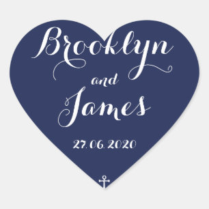 Heart Navy Blue Nautical Wedding Stickers
