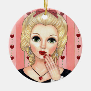 Heart Necklace Girl Blonde Head Vase Luscious Lips Ceramic Ornament