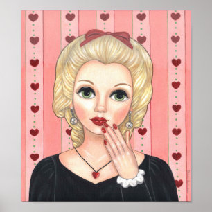 Heart Necklace Girl Blonde Head Vase Luscious Lips Poster