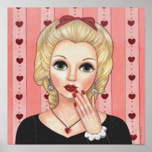 Heart Necklace Girl Blonde Head Vase Luscious Lips Poster