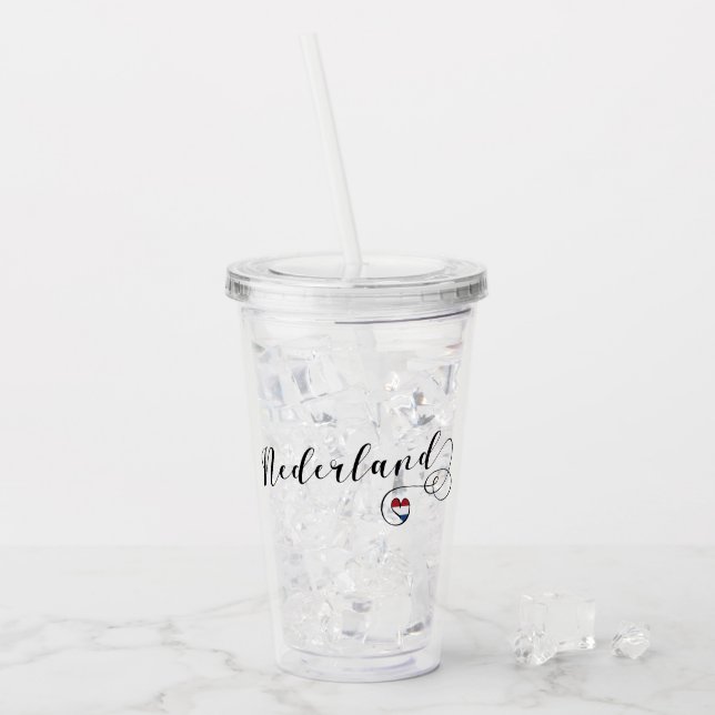 Heart Netherlands Nederland Flag Acrylic Tumbler (Front Ice)