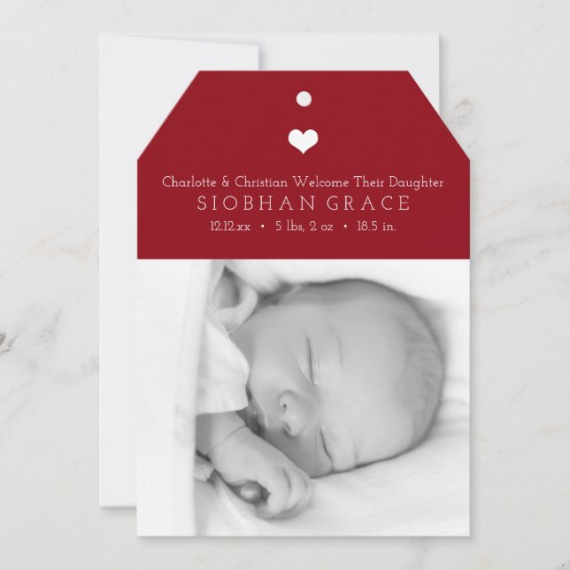Heart New Baby Red Personalised Photo Template (Front)