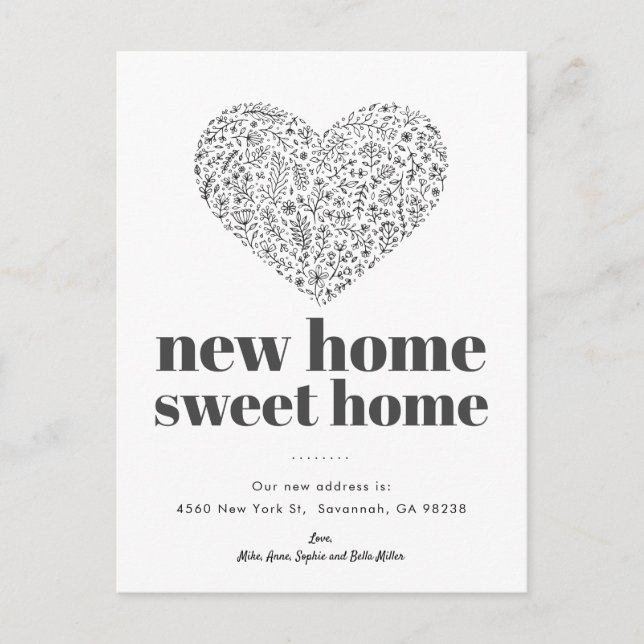 Heart New Home Sweet Home Invitation Postcard (Front)