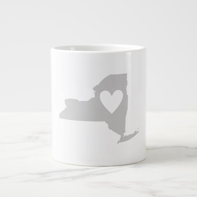 Heart New York State Map Silhouette Large Coffee Mug (Front)