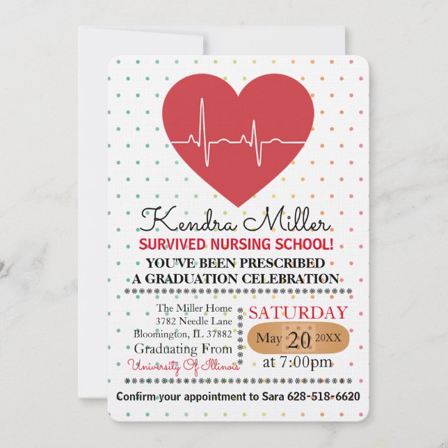 Heart Nursing School Graduation Invitations (Front)