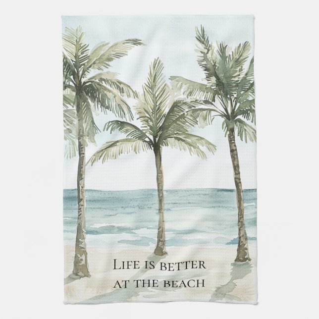 Heart Ocean Beach  Tea Towel (Vertical)