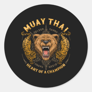 Heart Of A Champion - Kickboxing And Muay Thai Gri Classic Round Sticker