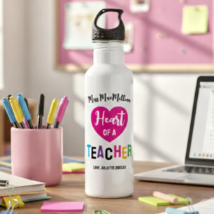 Heart of a Teacher Gift Pink Black Script 710 Ml Water Bottle