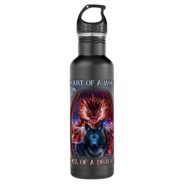 Heart of a wolf Soul of a dragon 710 Ml Water Bottle (Front)