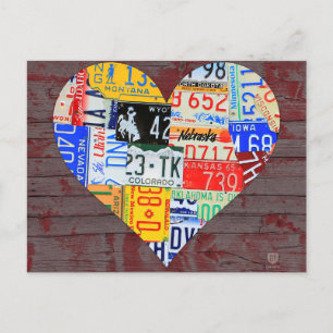 Heart of America Recycled License Plate Art Postcard