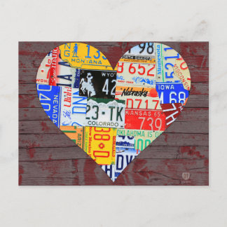 Heart of America Recycled License Plate Art Postcard