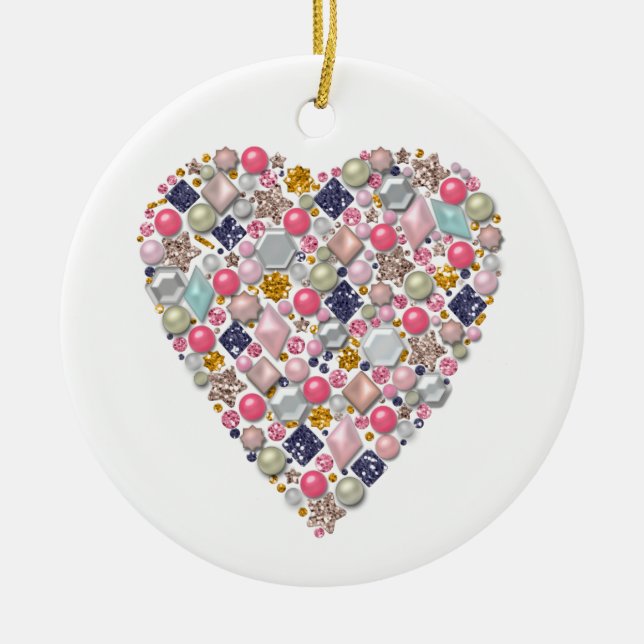 Heart of beads, heart ceramic ornament (Front)