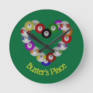 Heart of Billiard Balls Pool Shooter Round Clock