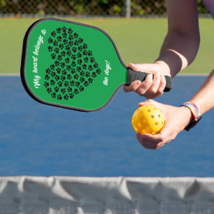 Heart of Black Paw Prints Double Sided Green Pickleball Paddle