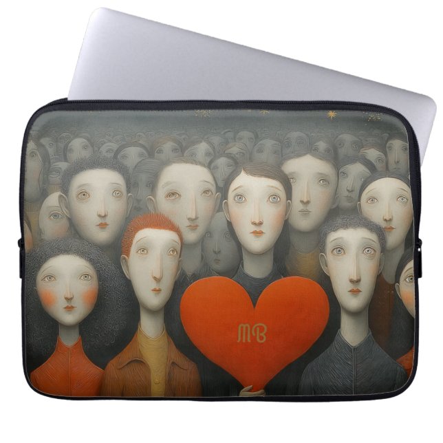 Heart of Crowd Whimsical Folk Art Illustration  Laptop Sleeve (Front)