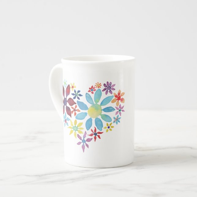Heart of Flowers Bone China Mug (Front Left)