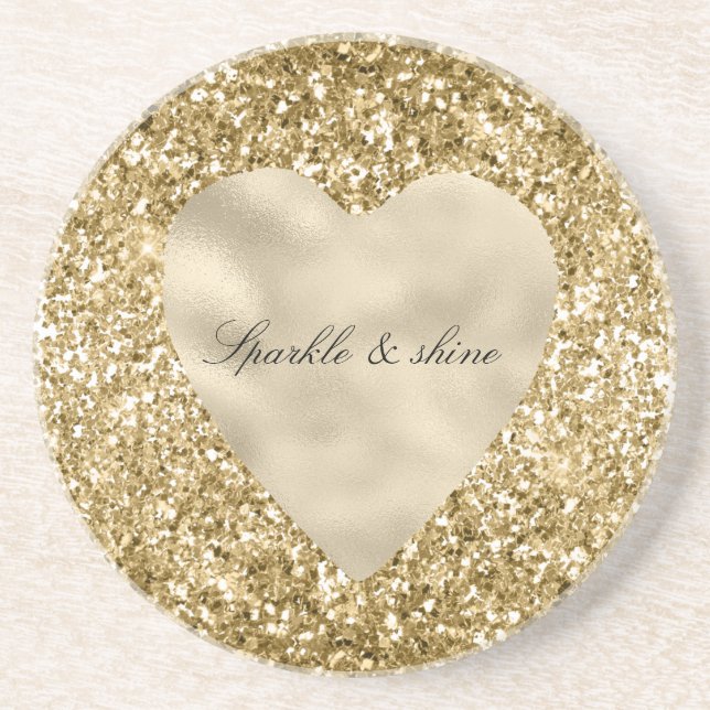 Heart of Gold Glitter Personalised             Coaster (Front)