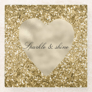 Heart of Gold Glitter Personalised Glass Coaster