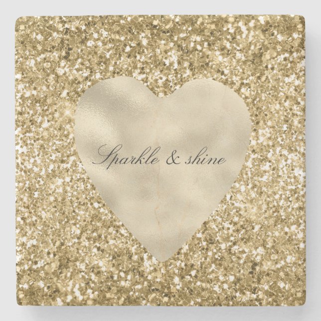 Heart of Gold Glitter Personalised             Stone Coaster (Front)