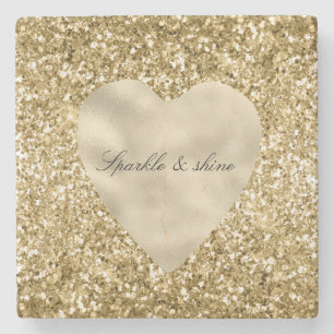 Heart of Gold Glitter Personalized Stone Coaster