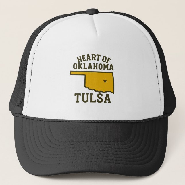 Heart of Oklahoma | Tulsa State Map Design Trucker Hat (Front)