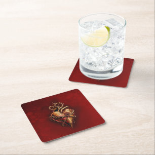 Heart of passion romance and love. square paper coaster