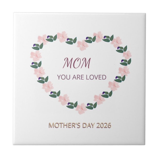 Heart of Peonies Mum Love Message Ceramic Tile (Front)