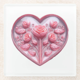 Heart Of Roses Glass Coaster
